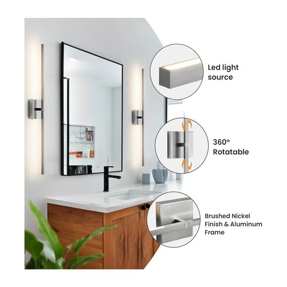 30" Brushed Nickel LED Bathroom Vanity Light Fixture Horizontal or Vertical - Picture 8 of 10